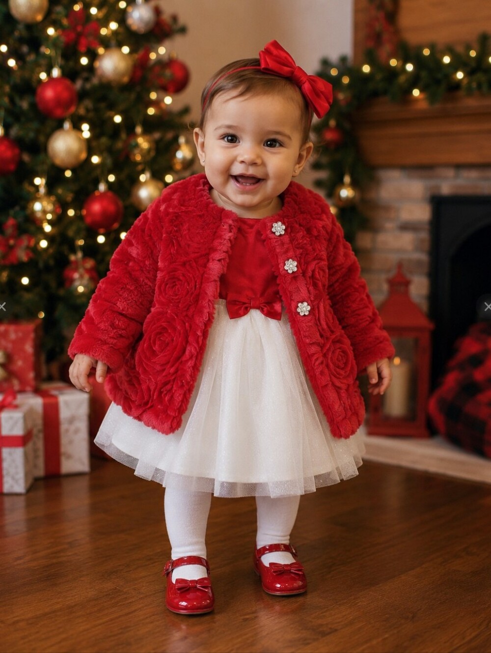 Blueberi Boulevard Girl's red Fluffy Flowers Coat & sparkle dress Size 12 Months